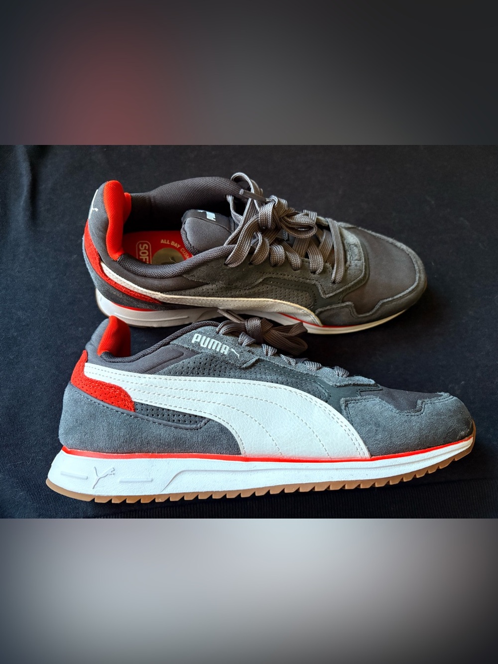 Puma Gray Suede & White Leather Sneakers with Orange Accents